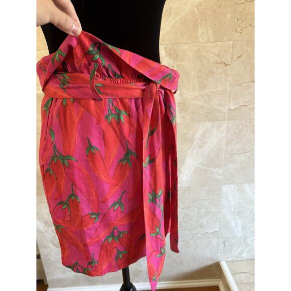 Farm Rio Red Pepper Belted Linen Skirt - XS Pink Paperbag High Waist Resortwear - Picture 8 of 15